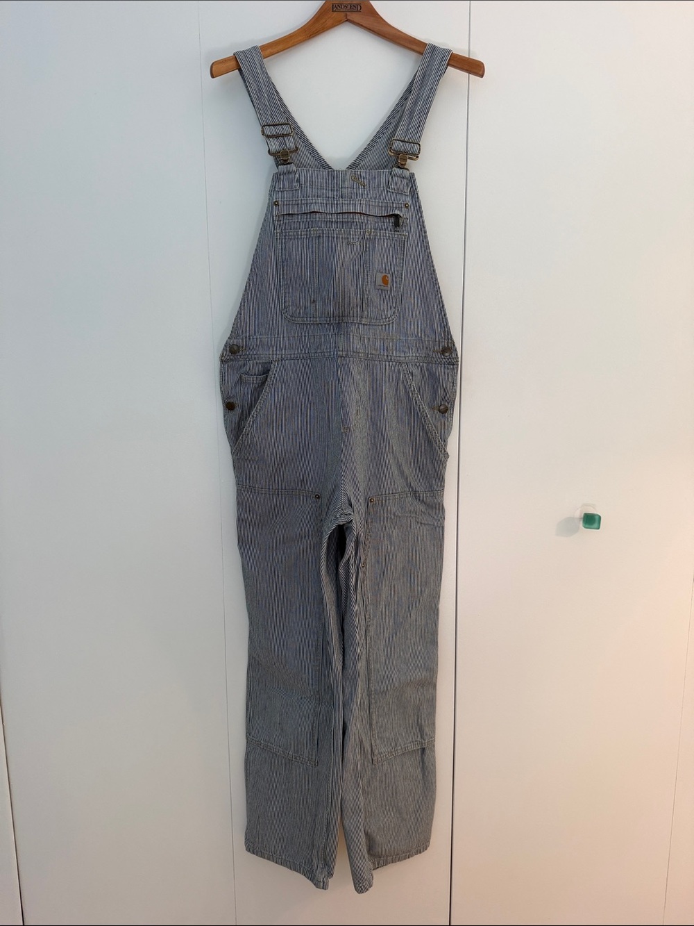 Carhartt Women's Blue-Gray Striped Work Overalls